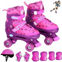 Patins Infantil Feminino Menina Rosa Quad Roller C/ Proteção Tam. 30 ao 33 - BBRTOYS