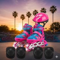 Patins Infantil Feminino Travessos 4 Rodas com LED Ajustável 35 ao 38 Azul Patins Infantil Feminino Travessos 4 Rodas com LED Ajustável 35 ao 38 Azul