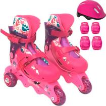 Patins Infantil Fun 03 Rodas com Acessórios de Proteção - Ajustável Tam. 29 a 32 - Barbie
