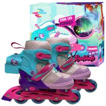 Patins Infantil Inline Ajustável C/ Luz Fumaça Smoke Menina