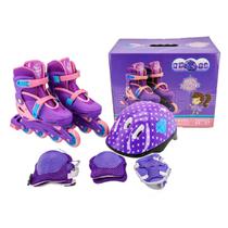 Patins Infantil Inline c/ Kit de Proteção Violeta - Unitoys