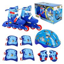 Patins Infantil inline e Triline do Sonic Kit Proteção Tamanho 28 ao 31 - BBR Toys