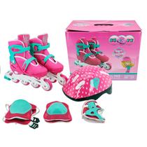 Patins Infantil Inline + Proteção Rosa 34/37 Unitoys 1439 Patins Infantil Inline + Proteção Rosa 34/37 Unitoys 1439