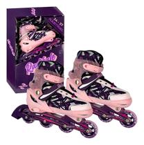Patins Infantil Inline Radikale Rosa Unitoys Ajustável 34 ao 37 com Freio e Tripla Segurança Patins Infantil Inline Radikale Rosa Unitoys Ajustável 34 ao 37 com Freio e Tripla Segurança