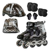 Patins Infantil Inline Roller 4 Rodas + Kit Equipamento Proteção Ajustavel do 26 ao 32