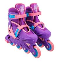 Patins Infantil Inline Violeta C/ Kit Protetor Tam. 34-37