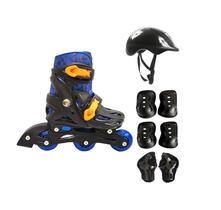 Patins Infantil Kit Proteção Ajustável Azul Tam P - DM Toys