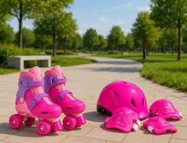 Patins Infantil Menina 4 Rodas Ajustável 30-37 Kit Proteção Patins Infantil Menina 4 Rodas Ajustável 30-37 Kit Proteção