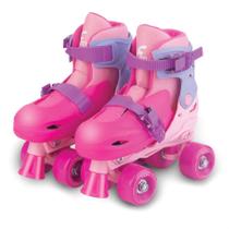 Patins Infantil Menina 4 Rodas Ajustável 30-37 Kit Proteção - FÊNIX