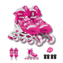 Patins Infantil Menina 4 Rodas Inline Led Ajustável do 31 ao 34 e do 35 ao 38 com Kit de Proteção Completo Patins Infantil Menina 4 Rodas Inline Led Ajustável do 31 ao 34 e do 35 ao 38 com Kit de Proteção Completo