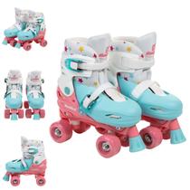 Patins Infantil Menina Quad Roller Skate Ajustável 4 Rodas Lançamento