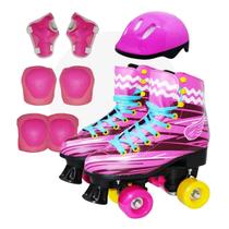 Patins Infantil Meninas 4 Rodas Roller Classico Rosa Com Kit Protecao Tamanho 30/31 Patins Infantil Meninas 4 Rodas Roller Classico Rosa Com Kit Protecao Tamanho 30/31