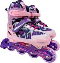 Patins Infantil Meninas Inline Radikale Rosa Unitoys 34 ao 37 Roller com Freio e Ajustável Patins Infantil Meninas Inline Radikale Rosa Unitoys 34 ao 37 Roller com Freio e Ajustável