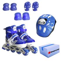Patins Infantil Menino Azul Zippy Barato Kit Proteção Led - Mimo Importacao Exportacao S/a