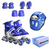 Patins Infantil Menino Azul Zippy Barato Kit Proteção Led