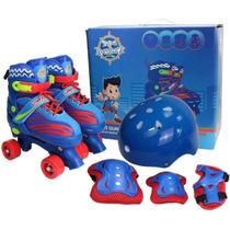 Patins infantil Quad 34 ao 37 Tam M com Kit Proteção Azul Uni Toys