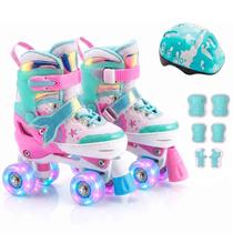 Patins Infantil Quad 4 Rodas Ajustável com Kit Proteção para Menina