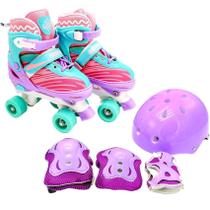 Patins Infantil Quad 4 Rodas C/ Kit Proteção Violeta Unitoys