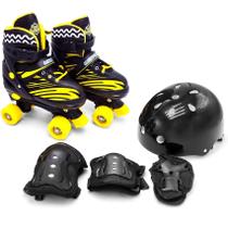 Patins Infantil Quad 4 Rodas Com Kit Proteção Preto Unitoys