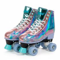 Patins Infantil Quad 4 Rodas Lilás Menina Refletivo Com Freio E Regulagem