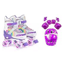 Patins Infantil Quad Ajustável Kit Proteção Rodas Led Patins Infantil Quad Ajustável Kit Proteção Rodas Led