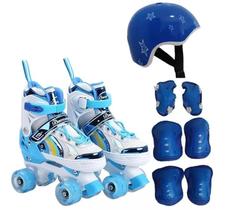 Patins Infantil Quad Ajustável+ Kit Proteção Rodas Led