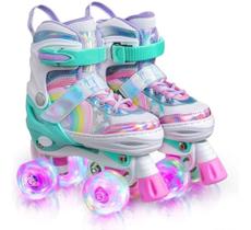 Patins Infantil Quad Ajustável + Rodas Em Led