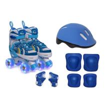 Patins infantil Quad Arco Íris Ajuste de tamanho rodas com LED brilhante + KIT PROTEÇÃO Patins infantil Quad Arco Íris Ajuste de tamanho rodas com LED brilhante + KIT PROTEÇÃO