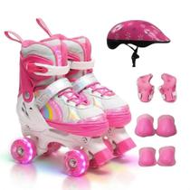 Patins infantil Quad Arco Íris Ajuste de tamanho rodas com LED brilhante + KIT PROTEÇÃO Patins infantil Quad Arco Íris Ajuste de tamanho rodas com LED brilhante + KIT PROTEÇÃO