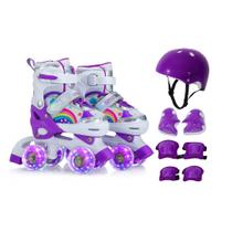 Patins infantil Quad Arco Íris Ajuste de tamanho rodas com LED brilhante + KIT PROTEÇÃO Patins infantil Quad Arco Íris Ajuste de tamanho rodas com LED brilhante + KIT PROTEÇÃO