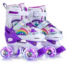 Patins Infantil Quad Regulável 4 Rodas Roxo Arco Iris Led - GMS