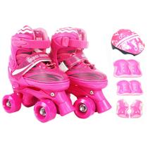 Patins Infantil Roller 4 Rodas + Capacete Proteção Ajustável