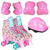 Patins Infantil Roller Ajustável Com Kit Proteção Para Crianças Rodinha Com Luz LED