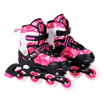 Patins infantil roller ajustável inline rosa menina 30 A 41 - Dm Toys
