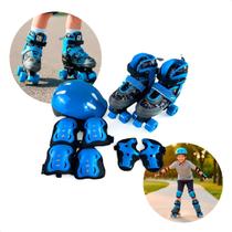 Patins Infantil Roller Azul 4 Rodas Ajustável Kit Proteção P 30 A 33 5.4 Cm