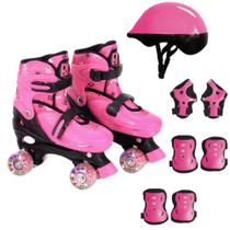 Patins Infantil Roller Flash Menina 4 Rodas Ajustável 30-41 Com Kit Proteção Patins Infantil Roller Flash Menina 4 Rodas Ajustável 30-41 Com Kit Proteção