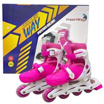 Patins Infantil Roller In Line 4 Rodas Importway Ajustável Rosa 31 ao 34 Crianças e Adultos