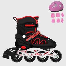 Patins Infantil Roller Inline Preto Roxo Ajustável Com Freios Com Protecao Criança Promoção