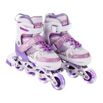 Patins Infantil Roller Inline Roxo Sereia Ajustável Com Luz De Led Criança Menor Preço