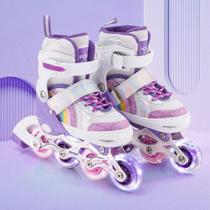 Patins Infantil Roller Inline Roxo Sereia Ajustável Com Luz De Led Criança Menor Preço