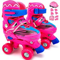 Patins Infantil Roller Quad 4 Rodas Ajustável + Kit Proteção - Just Fun