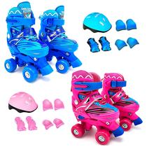 Patins Infantil Roller Quad 4 Rodas Ajustável + Kit Proteção