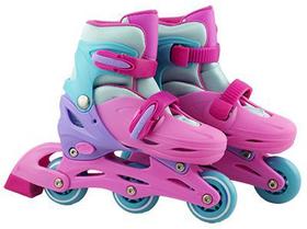 Patins Infantil Roller rosa e azul Capacete Acessórios 28-31 - BBR toys