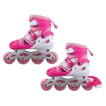 Patins Infantil Rosa Menina Tamanho Regulável 31 Ao 34 Freio