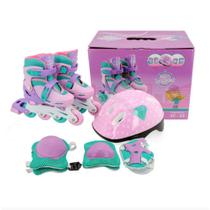 Patins Infantil Rosa Triline e Inline 2 em 1 Kit de Proteção Multi Uso 30 ao 33 Uni Toys