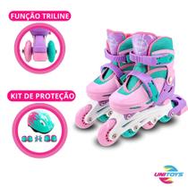 Patins Infantil Rosa Triline e Inline 2 em 1 Kit de Proteção Multi Uso 30 ao 33 Uni Toys