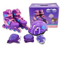 Patins Infantil Roxo Com Kit De Proteção Tamanho 33 Ao 37