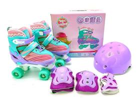 Patins Infantil Roxo e Violeta Roller 4 Rodas com Kit de Proteção 30-33
