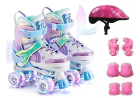 Patins Infantil Sereia Ajustável + Kit Proteção Rodas Em Led Patins Infantil Sereia Ajustável + Kit Proteção Rodas Em Led