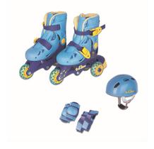 Patins Infantil Tri-line 26 29 Ajustável Com Kit De Segurança Azul Fenix